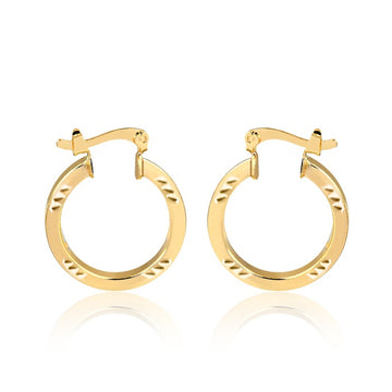 18K Gold Layered Oro Laminado 20 mm Diamond Cutting Finish Cuboid Hoops Wholesale 21.0210